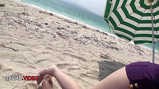 Hina Maeda's Beach Threesome Ends in Hot Outdoor Creampie