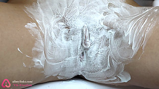 Extreme closeup of hairy tight pussy shaving!