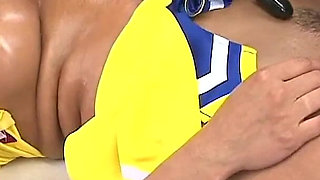 Japanese Cheerleader Squirts and Gets Her Hairy Pussy Pumped in Hot Gangbang