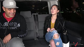 Asian cutie Lin gets picked up by a big cock stranger who fucked her in the bang bus