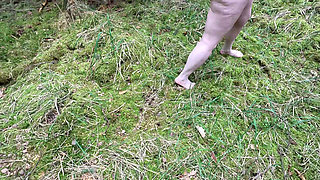 Complete Naked Girl in the Woods and Whipping Her Body and Genitals