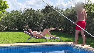 German MILF Malina Lay Hard Fuck Doggystyle Pool Cumshot Outdoor