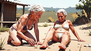 Two Skinny 90 Year Old Grannies - One Licks the Other's Feet in Humiliation
