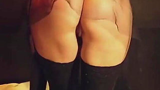 Striptease dancer in black dress showing her pussy