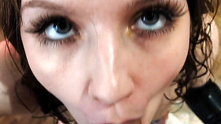 Oil up Snowbunny, Latex Blowjob Cum on Face