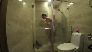Skinny Korean Couple Hotel Room Handjob & Nude Shower Tease