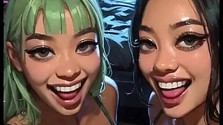 Hot Sexy Lesbians Tongue and Kiss Fetish, Ai Animation