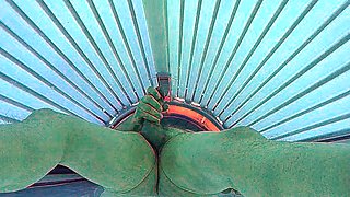 Masturbating in public tanning bed