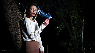 Sexy Russian Babe Smoking Cigarette Outdoor Scene