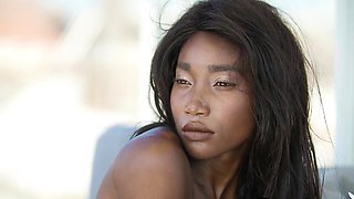 Confident ebony teen shows her dark cunt