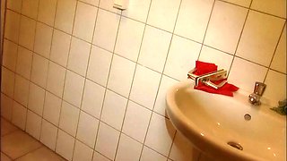 Glasses Cute Brunette Slurps Big Cock on Toilet