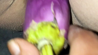 My stepbrother saw me putting eggplant, then he put his thick cock in my pussy.