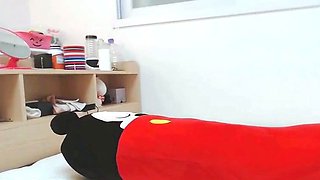 Korean hot busty camgirl in stockings masturbates