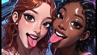 Beautiful Lesbians Tongue and Kiss Fetish, Ai Animation