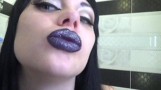 Purple glossy lips! Kissing and duck face fetishes!!
