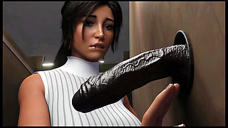 Croft Adventures Hentai Game Parody Ep.5 Lara Find a BBC Gloryhole in the Library Restroom!