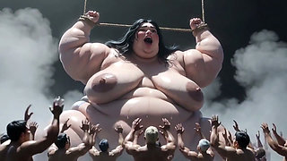 Giant SSBBW Tied up - Tiny Men Exploring Deep Inside Her Wet Cunt