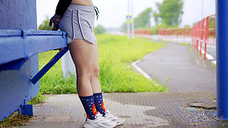 90-sfw Outdoor, Passing Cars Stare at Me, and You Jerk off to My Thighs, Calves and Ass in Short Shorts