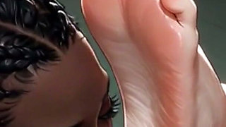 Blonde Queen Foot Domination - Ebony Slave Passionately Sucking Her Feet