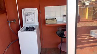 WASHING MACHINE ROOM - THE NEIGHBOUR SUCKS COCK AND I CUM IN HER