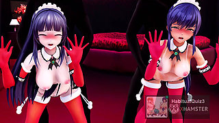 mmd r18 Kotoenoki and Mio Natsu's Naughty Christmas Doggy Style 3d hentai sex anal ahegao fuck hard big dick cheating wife