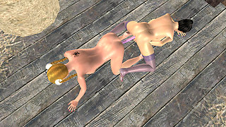 3D Animated Lesbian Lust: Busty MILF Pussy-grinds & Double-dildo Fucks Petite Teen Pussy