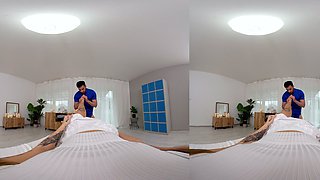 Tattooed masseur licks and fucks oiled woman