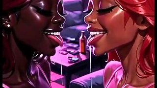 Beautiful Lesbians Tongue and Kiss Fetish, Ai Animation