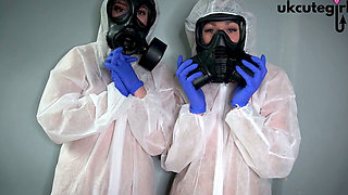 Gas Mask Nurses Give Hands-on Latex Glove Medical Treatment