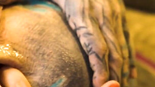 Roadtrip Tattooed Girl Fucks a Girl Anal with a Big Toys in Vintage Talbot Express