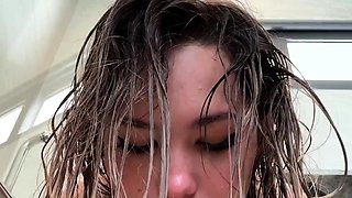 fucked a cute beauty with a small hole in the shower