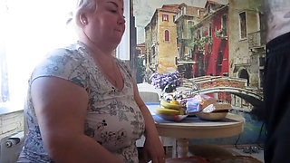 Again caught mother-in-law in the kitchen and fucked in the mouth