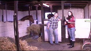German amateur blonde teen rides big dick hard in barn cowgirl