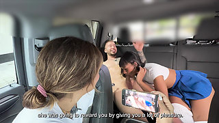Interracial Sexcar: Brittanytaylor Ebony Woman with a Big Butt, Devours a Blonde's Cock Behind the Car While Her Friend Watches