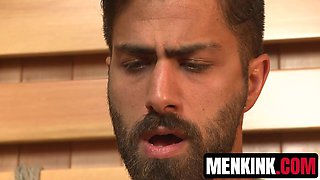 Hairy Adam Ramzi tied and milked until his cock gives up sticky juices