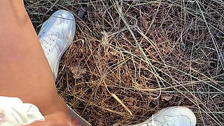 Girl Pissing Outdoors Multiple Times: Desperate Hike With Full Bladder To A Public Beach Peeing Everywhere