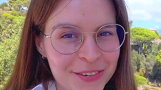 Sexy German dark-haired babe with meaty funbags drains her
