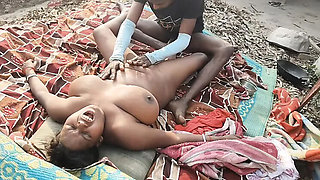 Desi housewife outdoor oil massage handjob with big tits and big nipples