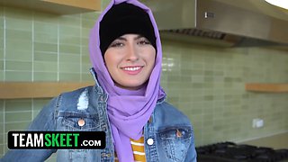 Arab bitch with hijab masturbates for her bf and then gets on her knees & gulps his manhood