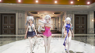 [mmd] Triple Happy Glory Step White Silk Jk Student Girl Cheongsam Striptease