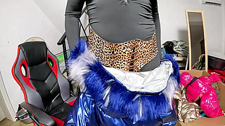 Dominant MILF Fur Hooded Downjacket Masturbation. Spandex Cameltoe, Smoking and Orgasm