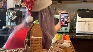 73 Giantess in 8-inch Heels Decorates a Gingerbread Village