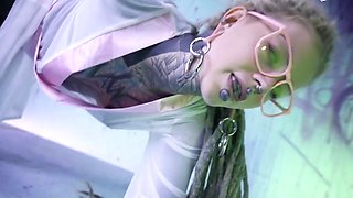 Tattood Girl With Glasses And Buttplug Fucks A Tattooed Dick, Dp, Facial - Lily Lu