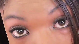 Sweet teen ebony Nichole Ford POV blowjob cum swallow