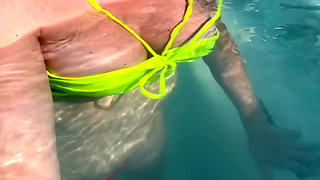Artemisia Love Swimming in the Pool Flashing Her Big Juicy Boobs and Smoking a Cigarette
