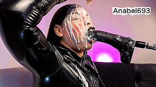 A Demon Dressed in Latex, Latex Gloves, a Latex Suit, and Black Lips, Sensually Sucks Your Cock and Spits Saliva and Semen on Me