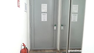 Blonde granny puts toilet brush up young boys asshole