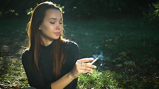 Seductive Russian Beauty Smoking Cigarette Outdoor Vibes