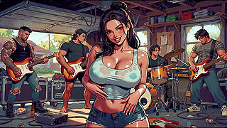 Slut Vocalist Fucked by Band Members in Garage Gangbang (AI Generated)