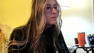 Cute blonde teen in blue panties masturbation on webcam
